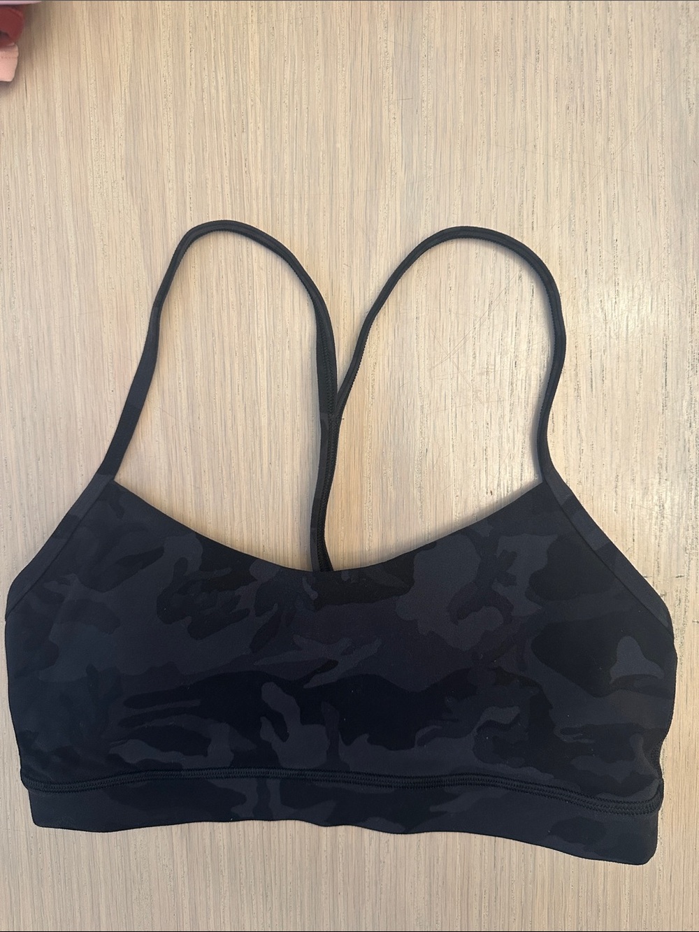 Lululemon Flow Y Nulu Black Camo Strappy Sports Bra Size 6